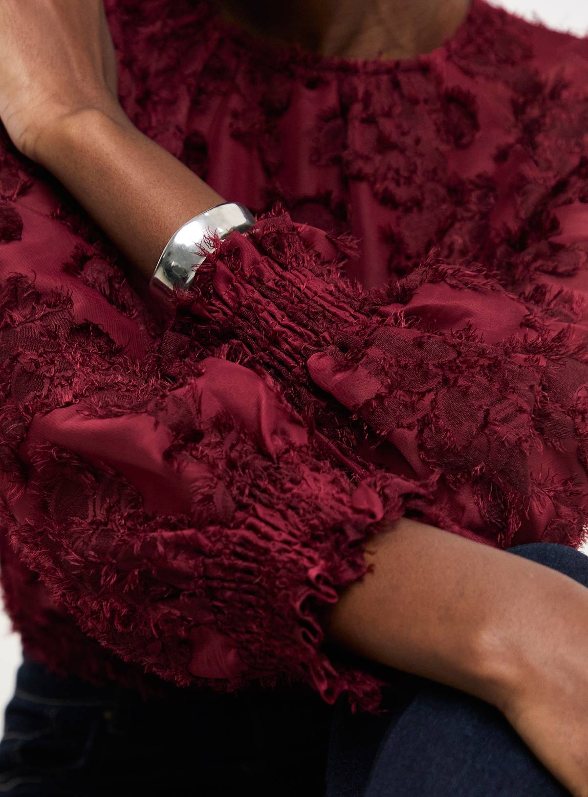 JD WILLIAMS Burgundy Textured Raglan Blouse 16 - Image 4